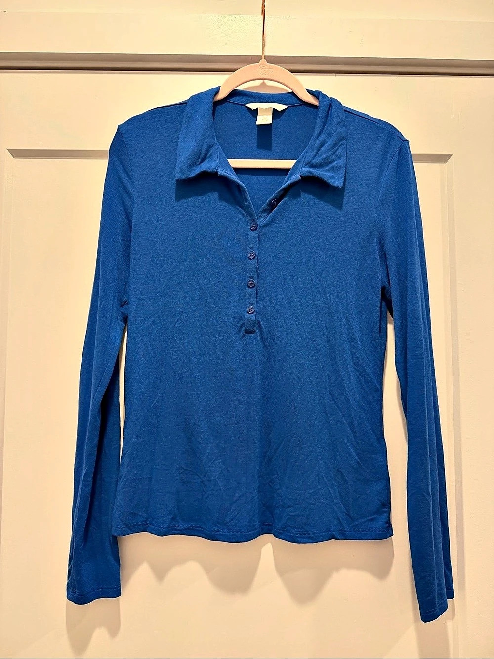 H&M Long Sleeve Polo Top in Blue Size Large